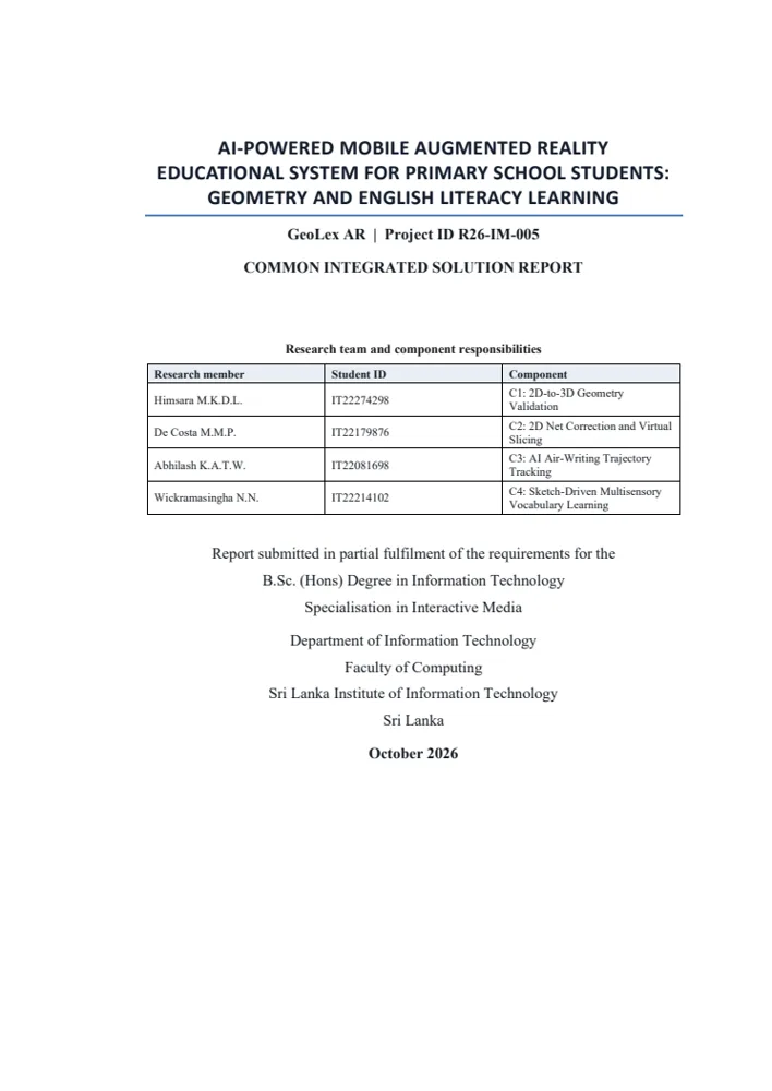 First page of Common Integrated Solution Report