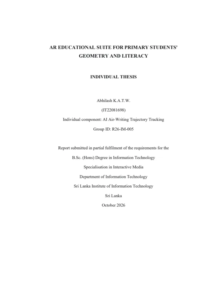 First page of Individual Thesis Draft — Abhilash K.A.T.W.