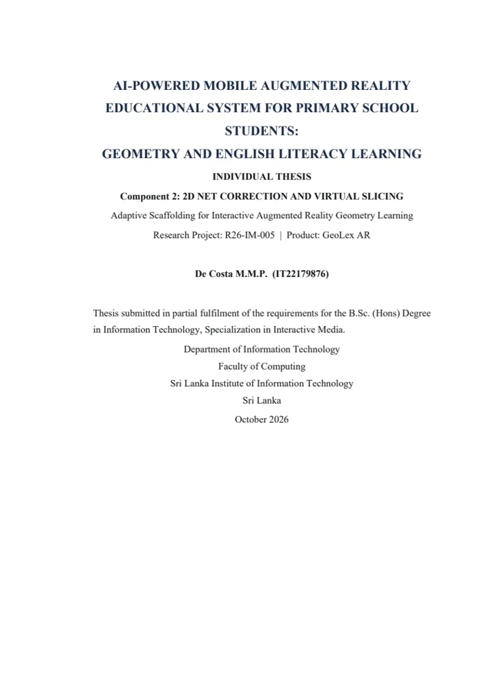 First page of Individual Thesis Draft — De Costa M.M.P.