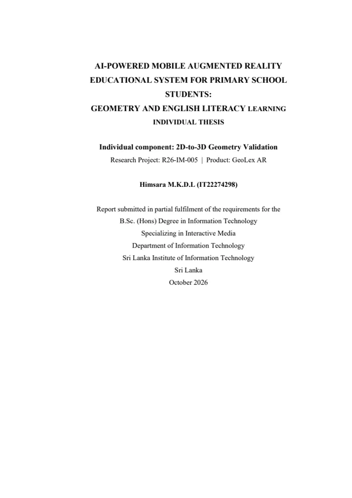 First page of Individual Thesis Draft — Himsara M.K.D.L.