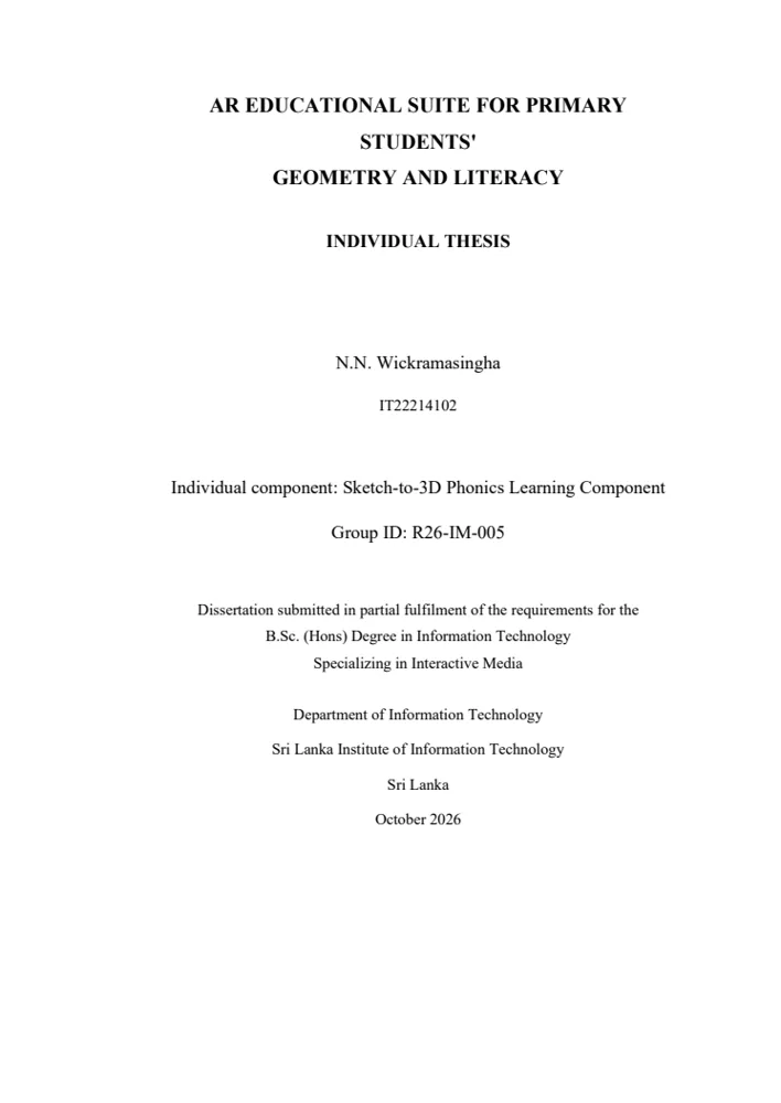 First page of Individual Thesis Draft — Wickramasingha N.N.